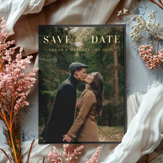 ビッグフォトフォイル日付を保存金ゴールド 箔招待状ポストカード