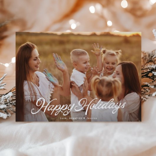 ビッグフォトホワイトレタリングオーバーレイハッピーホリデー シーズンカード