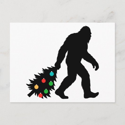 ビッグフットがクリスマスツリーを引っ張る シーズンポストカード (正面)