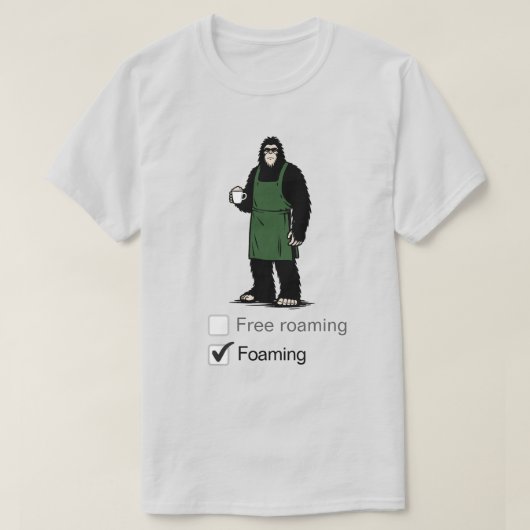 ビッグフットがコーヒーショップで働くTシャツ Tシャツ (デザイン正面)