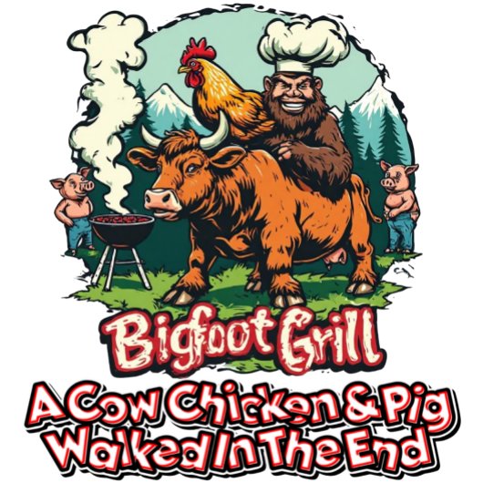 ビッグフットが牛+鶏+豚を焼く終末の行進 Tシャツ