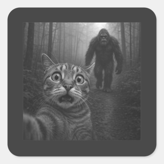 ビッグフットとびっくり猫の自撮り スクエアシール (正面)