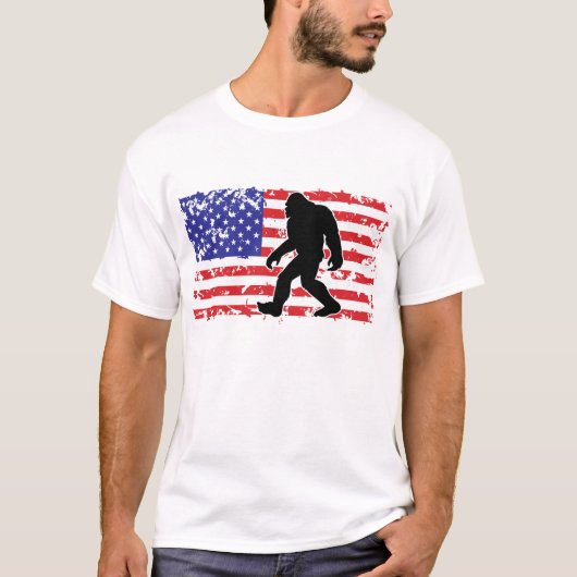 ビッグフットとアメリカ国旗 Tシャツ (正面)