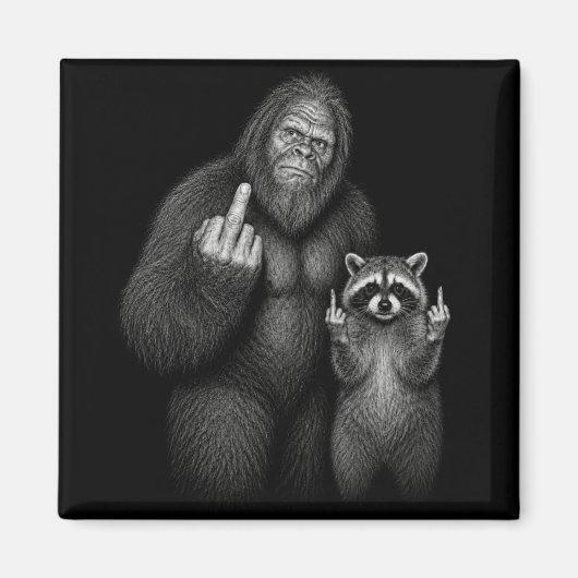 ビッグフットとアライグマの中指立て マグネット (正面)