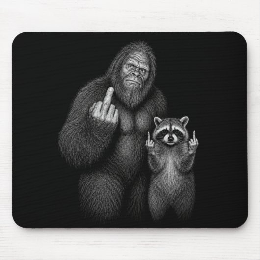 ビッグフットとアライグマの中指 マウスパッド (正面)