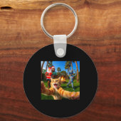 ビッグフットとエイリアンとの楽しいクリスマス猫セルフィー キーホルダー (正面)