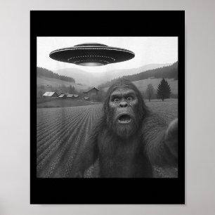 ビッグフットとエイリアンのUFOセルフィー 男性向けの面白いギフト ポスター