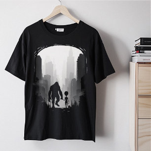 ビッグフットとエイリアンインタウンおもしろいグラフィック Tシャツ