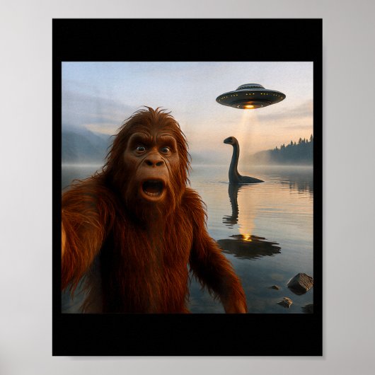 ビッグフットとネッシーの自撮りとUFO ポスター (正面)