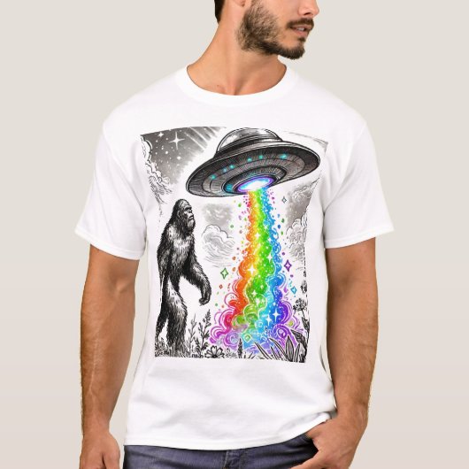 ビッグフットとレインボーUFO Tシャツ (正面)