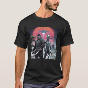 ビッグフットと忍者エイリアン ビンテージ 和風 サムライ ユニセックス Tシャツ