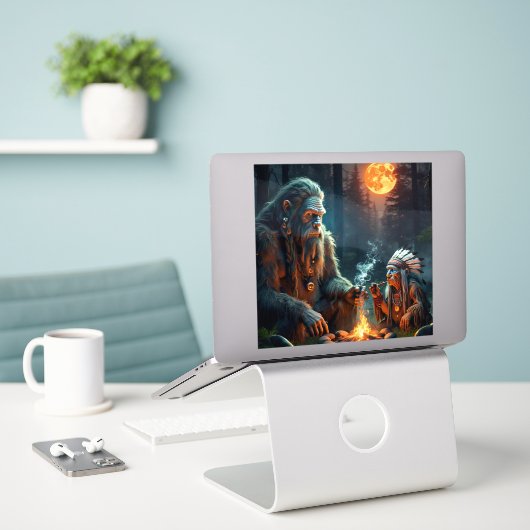 ビッグフットと月に照らされた森の主な集まり シール (デスク上のノートパソコン)