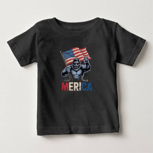 ビッグフットのアメリカ国旗の愛国心 ベビーTシャツ (正面)