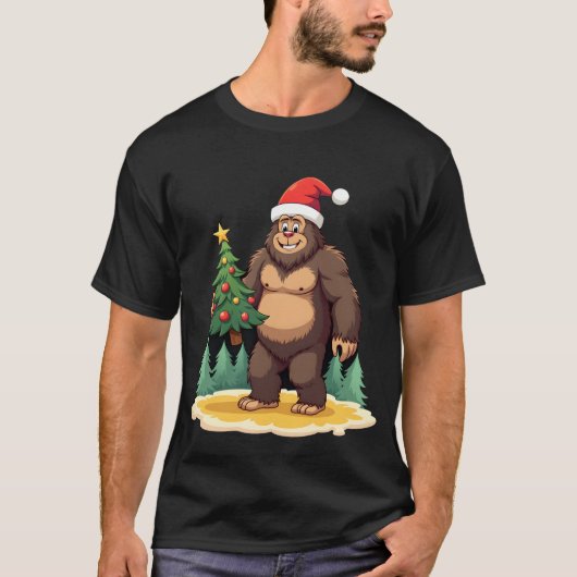 ビッグフットのクリスマスツリーサンタ帽子 Tシャツ (正面)