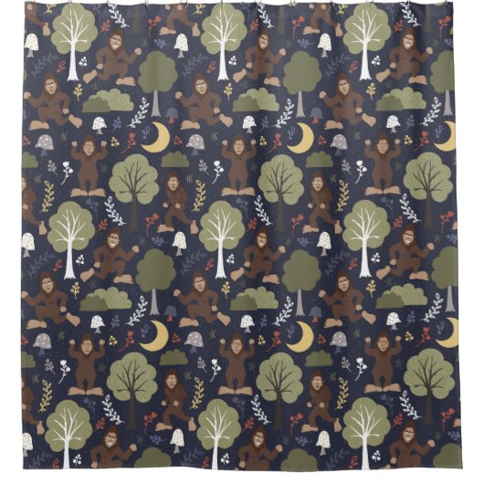 ビッグフットの真夜中の森林冒険 シャワーカーテン (正面)