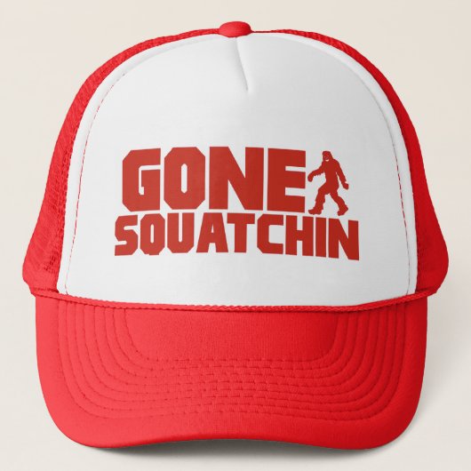 ビッグフットを見つける赤いボボによって行くSQUATCHINの帽子 キャップ (正面)