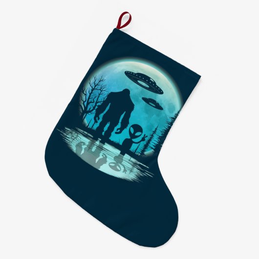 ビッグフットエイリアンUFOディスクロージャー共謀贈り物 ラージクリスマスストッキング (正面 (吊り時))