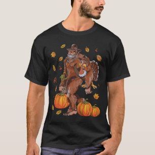 ビッグフットサスカッチターキーパンプキンハッピーサンクスギビン Tシャツ