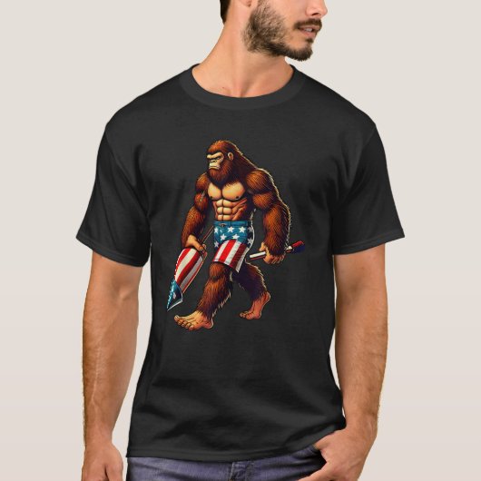 ビッグフットサスカッチ花火7月の4thアメリカ tシャツ (正面)