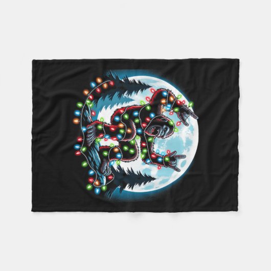 ビッグフットサンタクリスマスツリーライトおもしろいクリスマスSas フリースブランケット (正面(横))