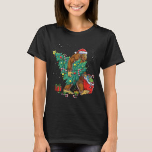 ビッグフットサンタクリスマスツリーライトおもしろいクリスマスSas Tシャツ