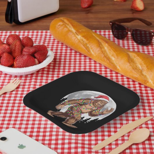 ビッグフットサンタクリスマスツリーライトXmasサスクワッチ ペーパープレート (ピクニック)