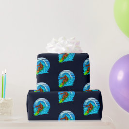 ビッグフットサーフィンライディングザウェーブズおもしろいサスカッチ ラッピングペーパー