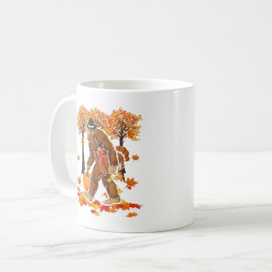 ビッグフットピルグリムターキーパンプキンサンクスギビングデイボー コーヒーマグカップ (正面左)