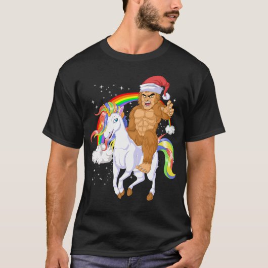 ビッグフット乗りアンコーンクリスマス Tシャツ (正面)