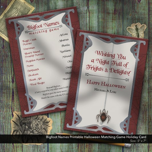 ビッグフット名印刷可能ハロウィーンマッチングゲーム シーズンカード