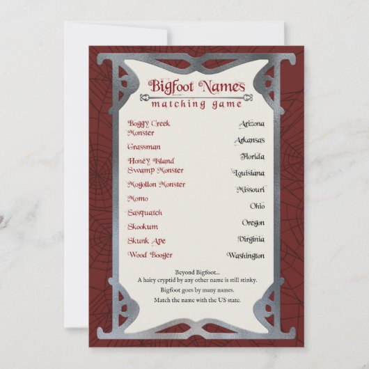 ビッグフット名印刷可能ハロウィーンマッチングゲーム シーズンカード (正面)