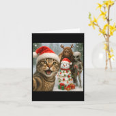 ビッグフット宇宙人と写る面白いクリスマスの猫の自撮り＆ カード (黄色い花)