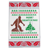 ビッグフット歩くサスカッチシルバーレッドおもしろい ミディアムペーパーバッグ (裏面)