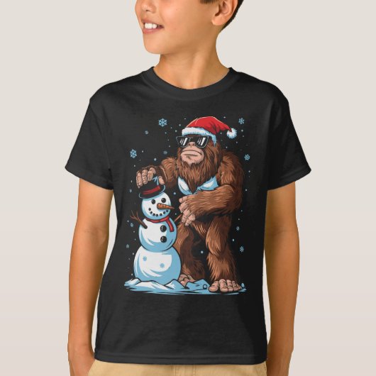 ビッグフット雪だるまキッズボーイズメンズクリスマスクリスマス Tシャツ (正面)