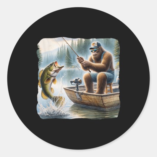 ビッグフット魚釣りおもしろいサスカッチサマーBフィッシャーマン ラウンドシール (正面)