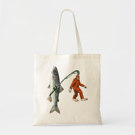 ビッグフット魚釣りおもしろいサスカッチ&フィッシュレイクトルー トートバッグ (正面)