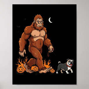 ビッグフット ウォーキング パグ ハロウィン ドッグ サスカッチ ユーモア ポスター