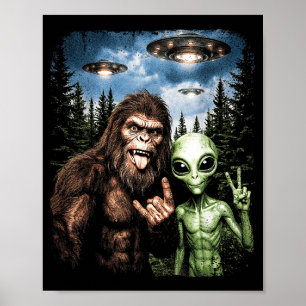ビッグフット エイリアン セルフィー ロックオン ピースサイン 面白い UFO ポスター