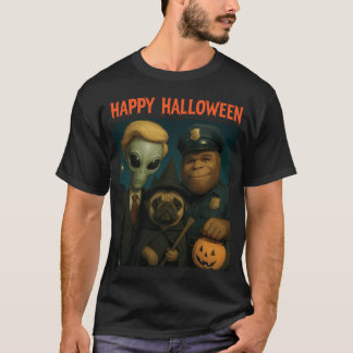 ビッグフット エイリアン パグ 犬 面白い ハロウィン トリック トリート Tシャツ