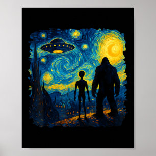 ビッグフット エイリアン UFO ゴッホ 星月夜 サスカッチ  ポスター