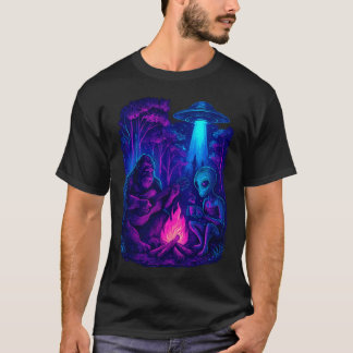 ビッグフット+ギター+宇宙人+キャンプファイヤー+UFO Tシャツ
