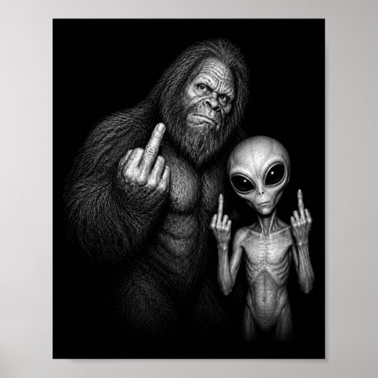 ビッグフット サスカッチ 宇宙人 中指 ポスター (正面)