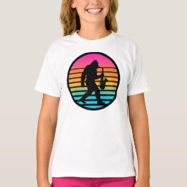 ビッグフット ジャズ サックス レトロ サンセット デザイン ガール Tシャツ