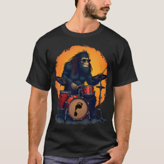 ビッグフット ドラム スクワッド レトロ ヴィンテージ サスクォッチ ドラム演奏 Tシャツ