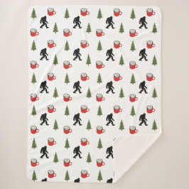 ビッグフット、ホットココア、松の木、アウトドア シェルパブランケット