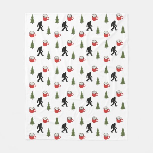 ビッグフット、ホットココア、松の木、アウトドア フリースブランケット (正面)
