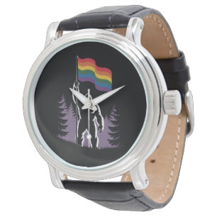 ビッグフット・ロック・オン LGBTQ プログレッシブニュー・プライド・フラッグ 腕時計