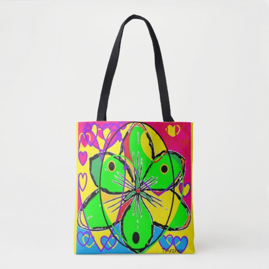 ビッグフラワーにサインされたオリジナルアートデザインかわいらし非常に トートバッグ (正面)