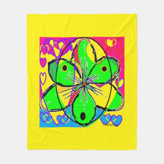 ビッグフラワーにサインされたオリジナルアートデザインかわいらし非常に フリースブランケット (正面)