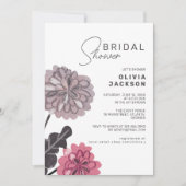 ビッグフローラ炭グレーほこりっぽいピンクブライダルシャワー 招待状 (正面)